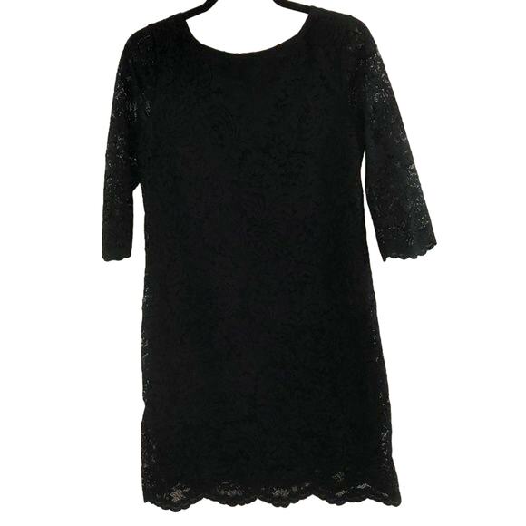 Michael Stars Women's Lace Shift Dress Size S  V-Back 3/4 Sleeves Black Classic - Picture 4 of 8